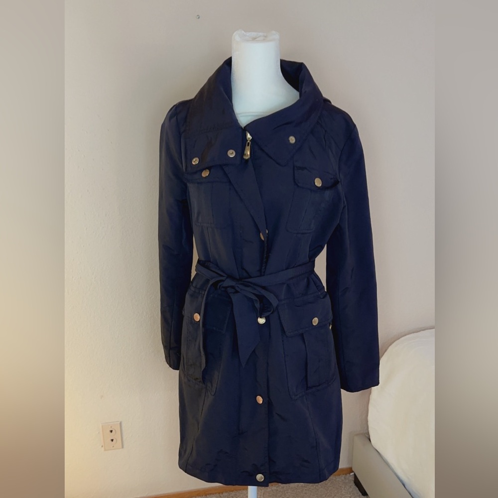 Ellen Tracy Lined and Belted black Over Coat/Trench